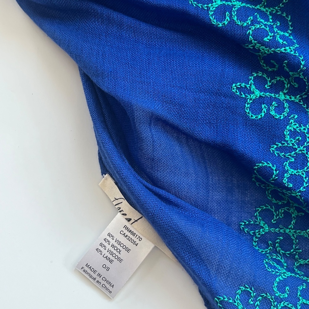 Vibrant Blue Scarf with Green Accents - Picture 2 of 5